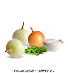 Fresh, nutritious, tasty onion. Green onion. Vector illustration. Vegetables ingredients in triangulation technique. Onion low poly.
