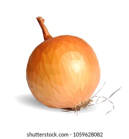 Fresh, nutritious, tasty onion. Vector illustration. Vegetables ingredients in triangulation technique. Onion low poly.