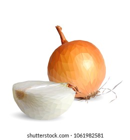Fresh, nutritious, tasty onion. Vector illustration. Vegetables ingredients in triangulation technique. Onion low poly.