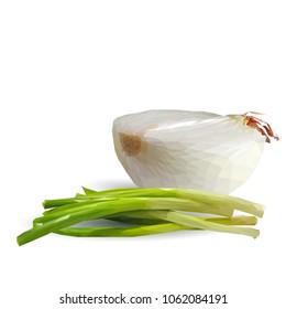 Fresh, nutritious, tasty onion. Vector illustration. Vegetables ingredients in triangulation technique. Onion low poly.
