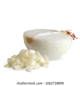 Fresh, nutritious, tasty onion. Vector illustration. Vegetables ingredients in triangulation technique. Onion low poly.
