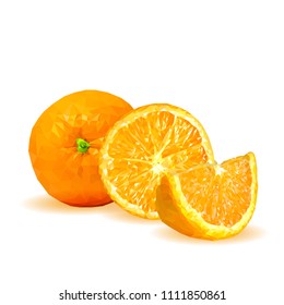 Fresh, nutritious, tasty orange. Vector illustration. Fruits ingredients in triangulation technique. Orange low poly.