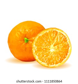 Fresh, nutritious, tasty orange. Vector illustration. Fruits ingredients in triangulation technique. Orange low poly.