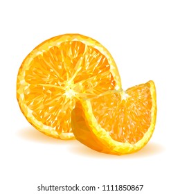 Fresh, nutritious, tasty orange. Vector illustration. Fruits ingredients in triangulation technique. Orange low poly.