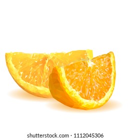 Fresh, nutritious, tasty orange. Vector illustration. Fruits ingredients in triangulation technique. Orange low poly.