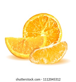 Fresh, nutritious, tasty orange. Vector illustration. Fruits ingredients in triangulation technique. Orange low poly.