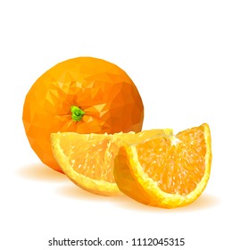 Fresh, nutritious, tasty orange. Vector illustration. Fruits ingredients in triangulation technique. Orange low poly.