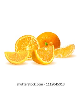Fresh, nutritious, tasty orange. Vector illustration. Fruits ingredients in triangulation technique. Orange low poly.