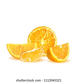 Fresh, nutritious, tasty orange. Vector illustration. Fruits ingredients in triangulation technique. Orange low poly.