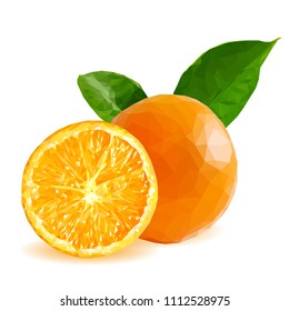 Fresh, nutritious, tasty orange. Vector illustration. Fruits ingredients in triangulation technique. Orange low poly.