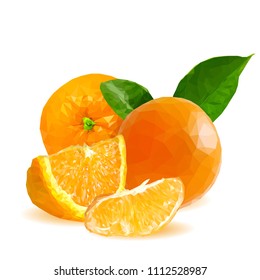 Fresh, nutritious, tasty orange. Vector illustration. Fruits ingredients in triangulation technique. Orange low poly.