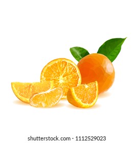 Fresh, nutritious, tasty orange. Vector illustration. Fruits ingredients in triangulation technique. Orange low poly.