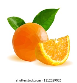Fresh, nutritious, tasty orange. Vector illustration. Fruits ingredients in triangulation technique. Orange low poly.