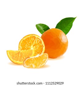 Fresh, nutritious, tasty orange. Vector illustration. Fruits ingredients in triangulation technique. Orange low poly.