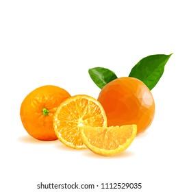 Fresh, nutritious, tasty orange. Vector illustration. Fruits ingredients in triangulation technique. Orange low poly.