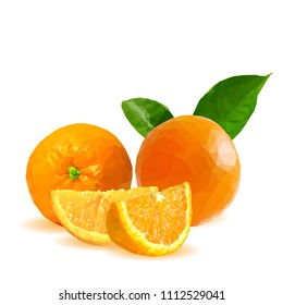 Fresh, nutritious, tasty orange. Vector illustration. Fruits ingredients in triangulation technique. Orange low poly.