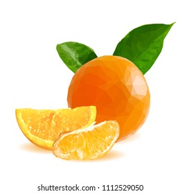 Fresh, nutritious, tasty orange. Vector illustration. Fruits ingredients in triangulation technique. Orange low poly.