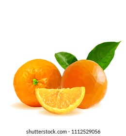 Fresh, nutritious, tasty orange. Vector illustration. Fruits ingredients in triangulation technique. Orange low poly.