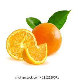 Fresh, nutritious, tasty orange. Vector illustration. Fruits ingredients in triangulation technique. Orange low poly.