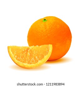 Fresh, nutritious, tasty orange. Vector illustration. Fruits ingredients in triangulation technique. Orange low poly.