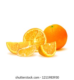 Fresh, nutritious, tasty orange. Vector illustration. Fruits ingredients in triangulation technique. Orange low poly.