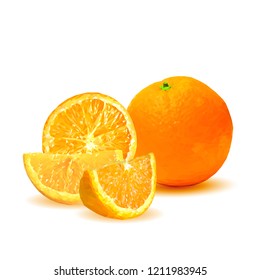 Fresh, nutritious, tasty orange. Vector illustration. Fruits ingredients in triangulation technique. Orange low poly.