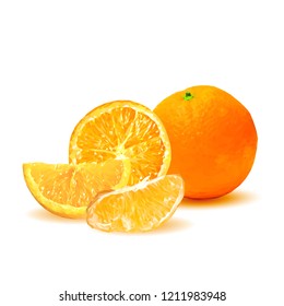 Fresh, nutritious, tasty orange. Vector illustration. Fruits ingredients in triangulation technique. Orange low poly.