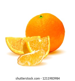 Fresh, nutritious, tasty orange. Vector illustration. Fruits ingredients in triangulation technique. Orange low poly.