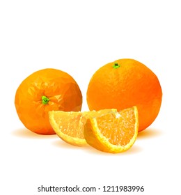 Fresh, nutritious, tasty orange. Vector illustration. Fruits ingredients in triangulation technique. Orange low poly.