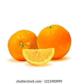 Fresh, nutritious, tasty orange. Vector illustration. Fruits ingredients in triangulation technique. Orange low poly.