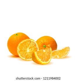 Fresh, nutritious, tasty orange. Vector illustration. Fruits ingredients in triangulation technique. Orange low poly.