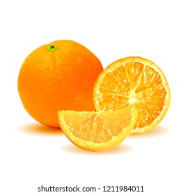 Fresh, nutritious, tasty orange. Vector illustration. Fruits ingredients in triangulation technique. Orange low poly.