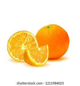 Fresh, nutritious, tasty orange. Vector illustration. Fruits ingredients in triangulation technique. Orange low poly.