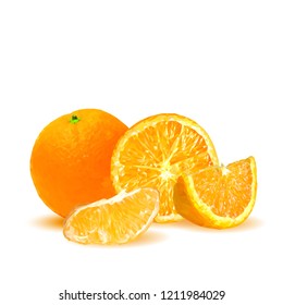 Fresh, nutritious, tasty orange. Vector illustration. Fruits ingredients in triangulation technique. Orange low poly.