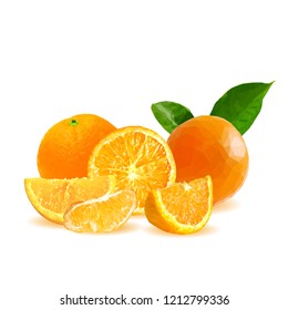 Fresh, nutritious, tasty orange. Vector illustration. Fruits ingredients in triangulation technique. Orange low poly.