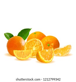 Fresh, nutritious, tasty orange. Vector illustration. Fruits ingredients in triangulation technique. Orange low poly.