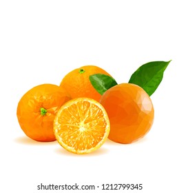 Fresh, nutritious, tasty orange. Vector illustration. Fruits ingredients in triangulation technique. Orange low poly.