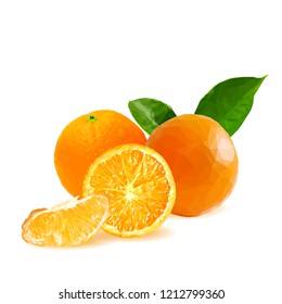 Fresh, nutritious, tasty orange. Vector illustration. Fruits ingredients in triangulation technique. Orange low poly.