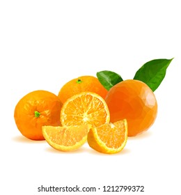 Fresh, nutritious, tasty orange. Vector illustration. Fruits ingredients in triangulation technique. Orange low poly.
