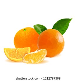 Fresh, nutritious, tasty orange. Vector illustration. Fruits ingredients in triangulation technique. Orange low poly.