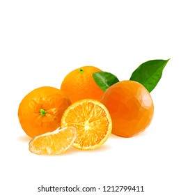 Fresh, nutritious, tasty orange. Vector illustration. Fruits ingredients in triangulation technique. Orange low poly.