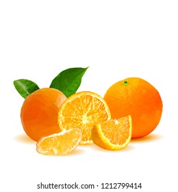 Fresh, nutritious, tasty orange. Vector illustration. Fruits ingredients in triangulation technique. Orange low poly.
