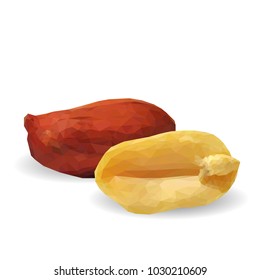 Fresh, nutritious, tasty peanut. Nuts ingredients in triangulation technique. Vector illustration. Nuts ingredients in triangulation technique. Peanut low poly