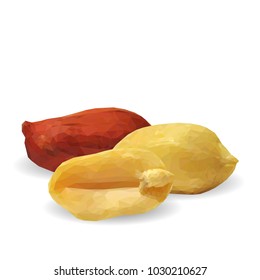 Fresh, nutritious, tasty peanut. Nuts ingredients in triangulation technique. Vector illustration. Nuts ingredients in triangulation technique. Peanut low poly