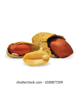 Fresh, nutritious, tasty peanut. Nuts ingredients in triangulation technique. Vector illustration. Nuts ingredients in triangulation technique. Peanut low poly