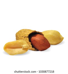 Fresh, nutritious, tasty peanut. Nuts ingredients in triangulation technique. Vector illustration. Nuts ingredients in triangulation technique. Peanut low poly