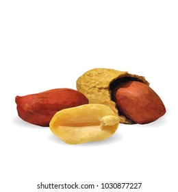 Fresh, nutritious, tasty peanut. Nuts ingredients in triangulation technique. Vector illustration. Nuts ingredients in triangulation technique. Peanut low poly