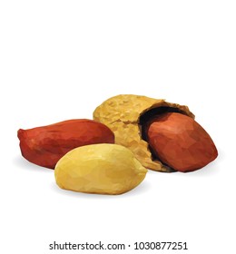 Fresh, nutritious, tasty peanut. Nuts ingredients in triangulation technique. Vector illustration. Nuts ingredients in triangulation technique. Peanut low poly