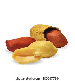 Fresh, nutritious, tasty peanut. Nuts ingredients in triangulation technique. Vector illustration. Nuts ingredients in triangulation technique. Peanut low poly