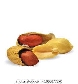 Fresh, nutritious, tasty peanut. Nuts ingredients in triangulation technique. Vector illustration. Nuts ingredients in triangulation technique. Peanut low poly
